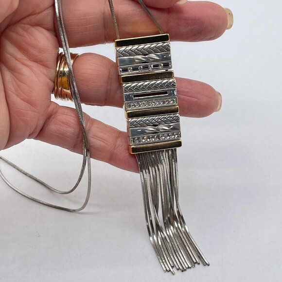 Brighton Tassel Necklace In Silver & Gold Tone Metal Long - Picture 7 of 8